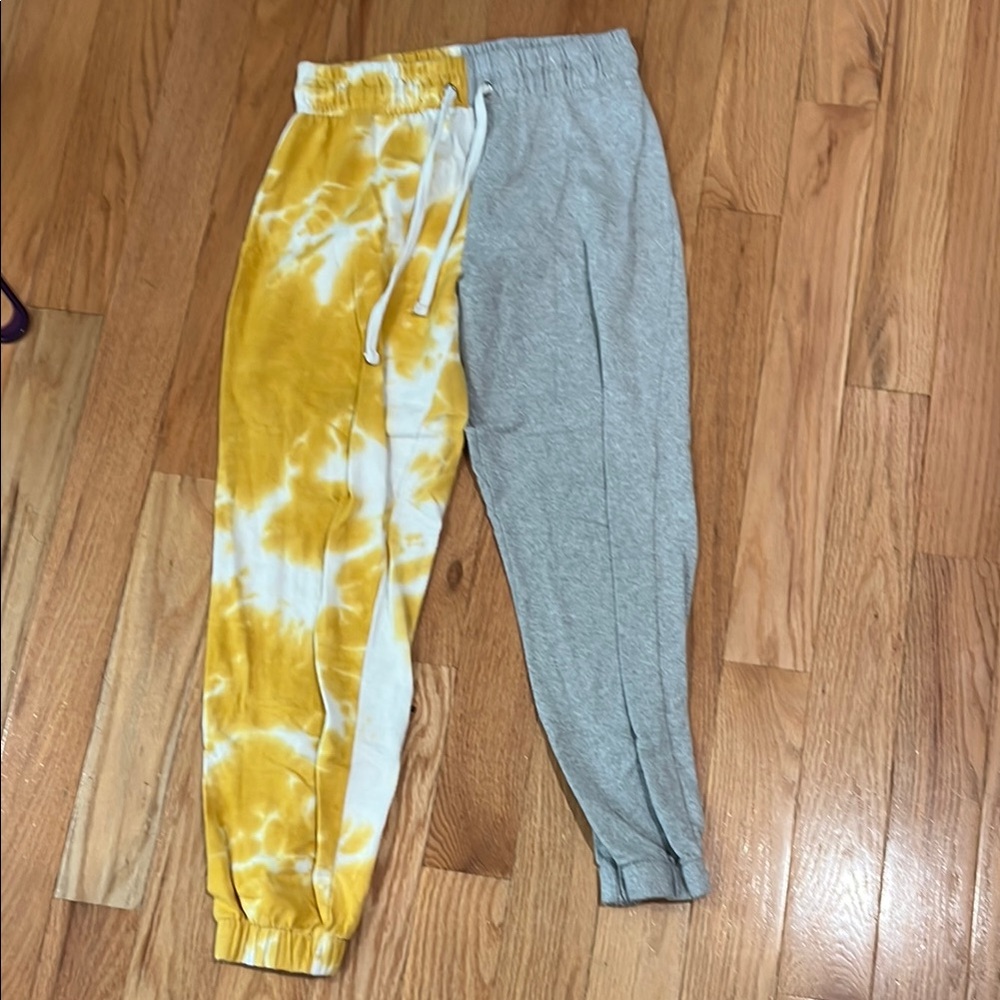 Yellow and Gray Tie-Dye Jogger Sweatpants